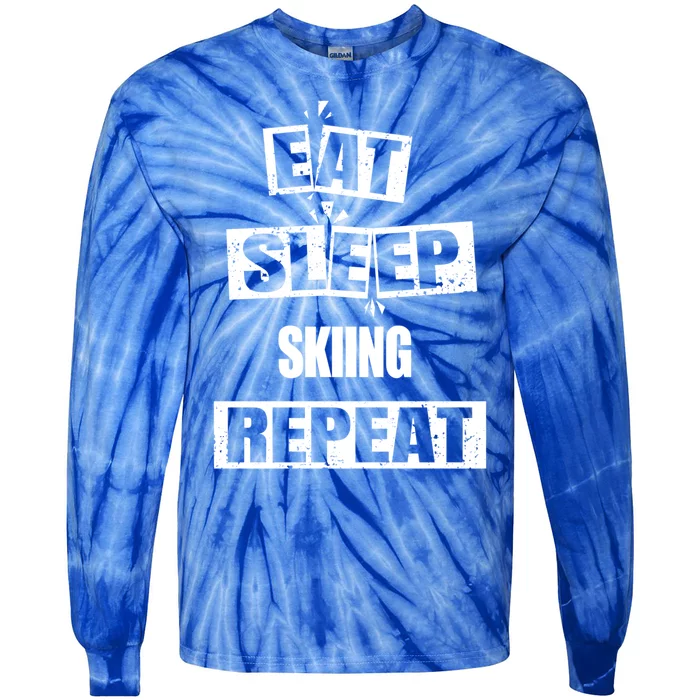 Eat Sleep Skiing Repeat Funny Skiing Cute Gift Tie-Dye Long Sleeve Shirt