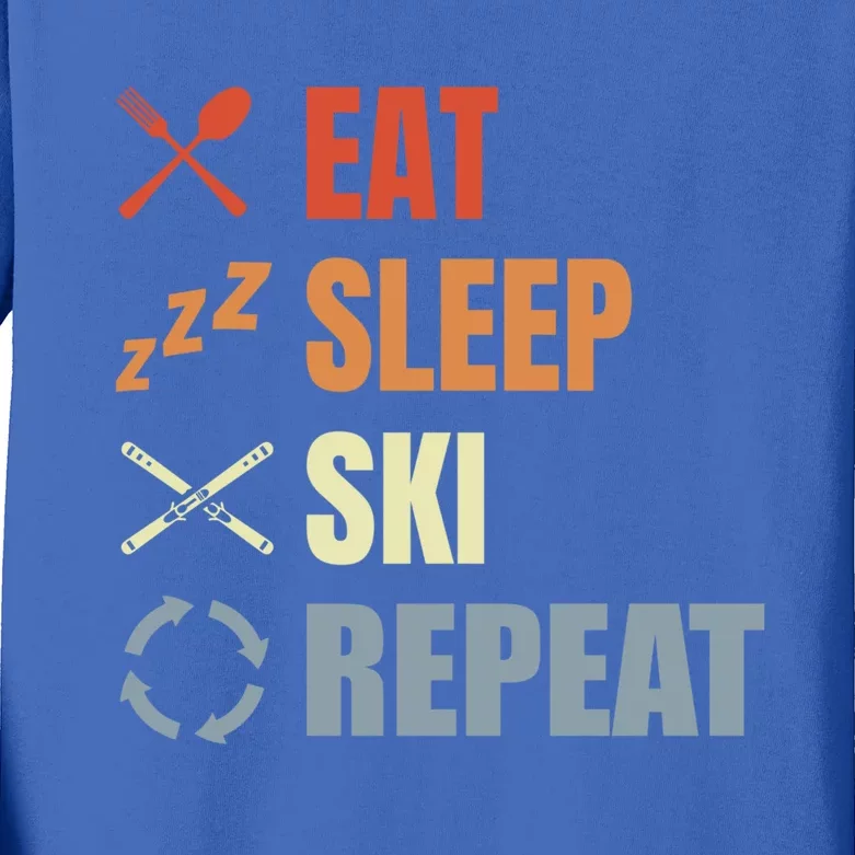 Eat Sleep Ski Repeat Skiing Teacher Extreme Sports Gift Kids Long Sleeve Shirt