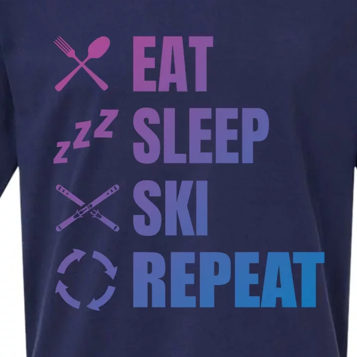 Eat Sleep Ski Repeat Skiing Teacher Extreme Sports Gift Sueded Cloud Jersey T-Shirt