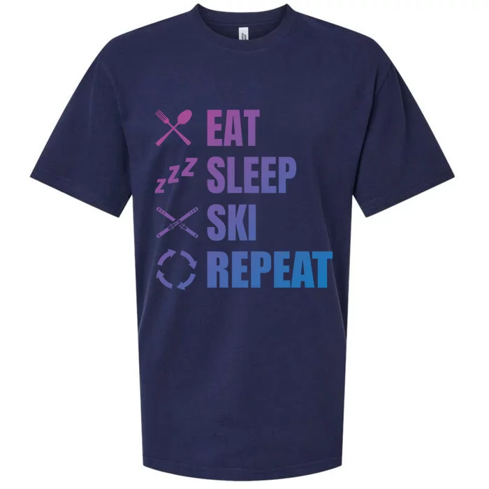 Eat Sleep Ski Repeat Skiing Teacher Extreme Sports Gift Sueded Cloud Jersey T-Shirt