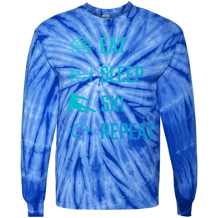 Eat Sleep Ski Repeat Skiing Gift Tie-Dye Long Sleeve Shirt