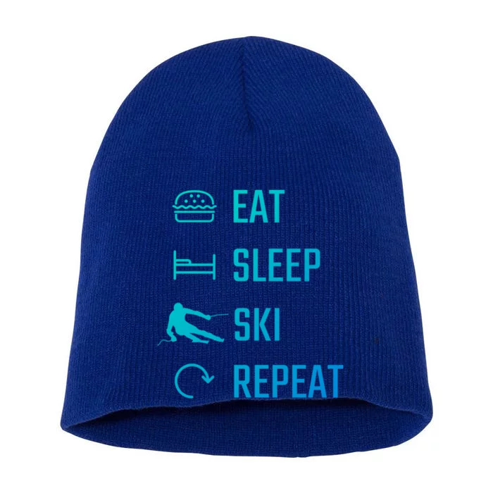 Eat Sleep Ski Repeat Skiing Gift Short Acrylic Beanie