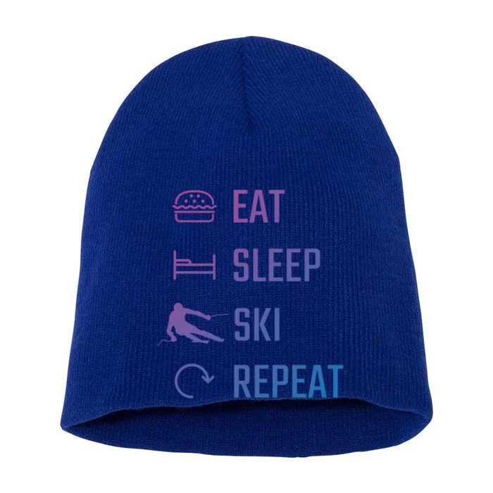 Eat Sleep Ski Repeat Skiing Gift Short Acrylic Beanie