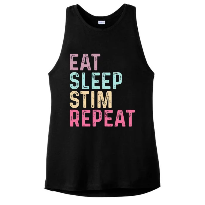 Eat Sleep Stim Repeat Autism Awareness Ladies Tri-Blend Wicking Tank