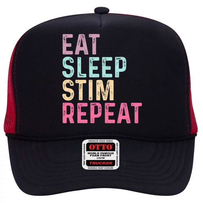 Eat Sleep Stim Repeat Autism Awareness High Crown Mesh Trucker Hat