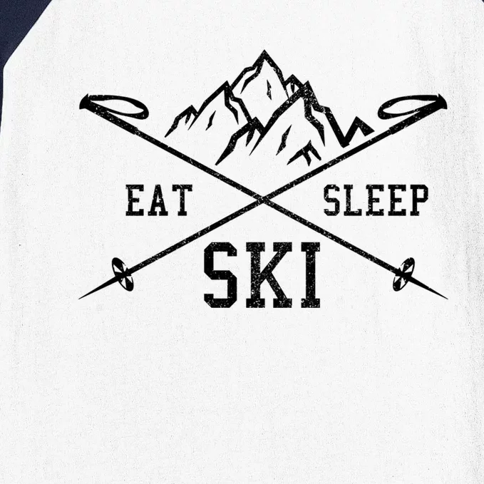 Eat Sleep Ski Repeat Skiing Mountains Winter Sports Gift Cool Gift Baseball Sleeve Shirt