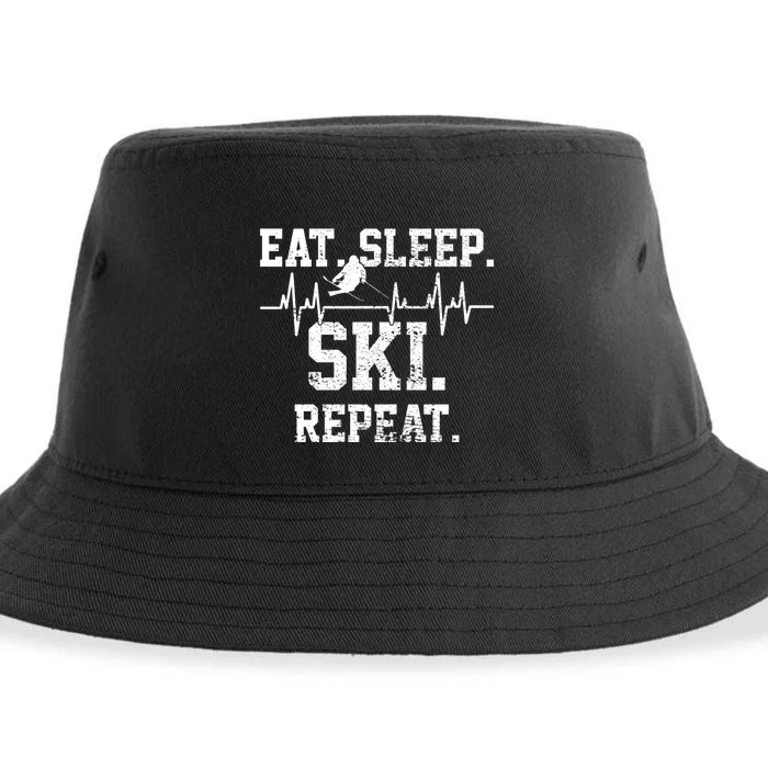 Eat Sleep Ski Repeat Skiing Skier Lover Funny Gift Sustainable Bucket Hat