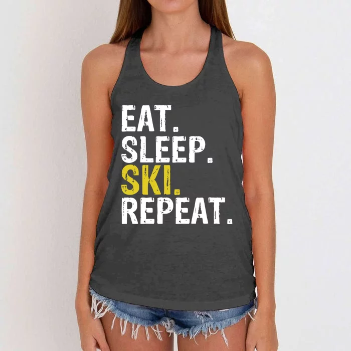 Eat Sleep Ski Repeat Gift Skiing Funny Gift Women's Knotted Racerback Tank