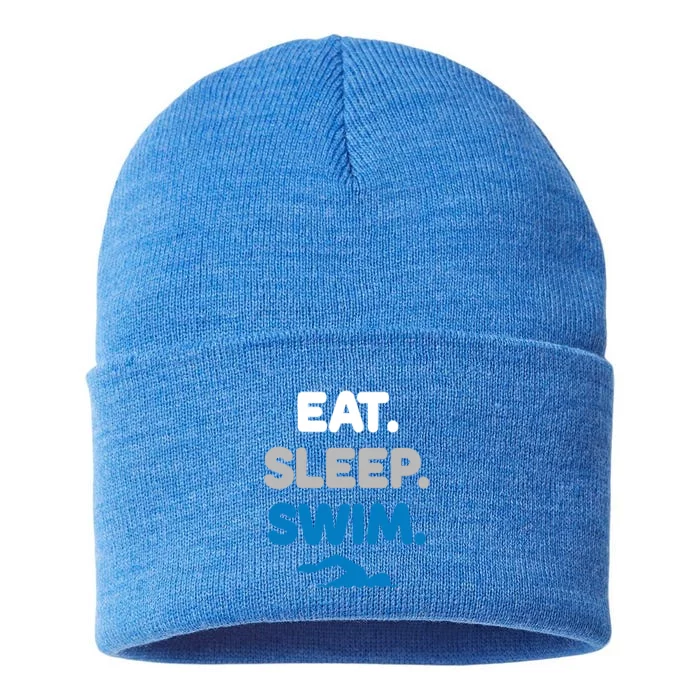 Eat Sleep Swim Swimming Sports Swimmer Athlete Gift Sustainable Knit Beanie