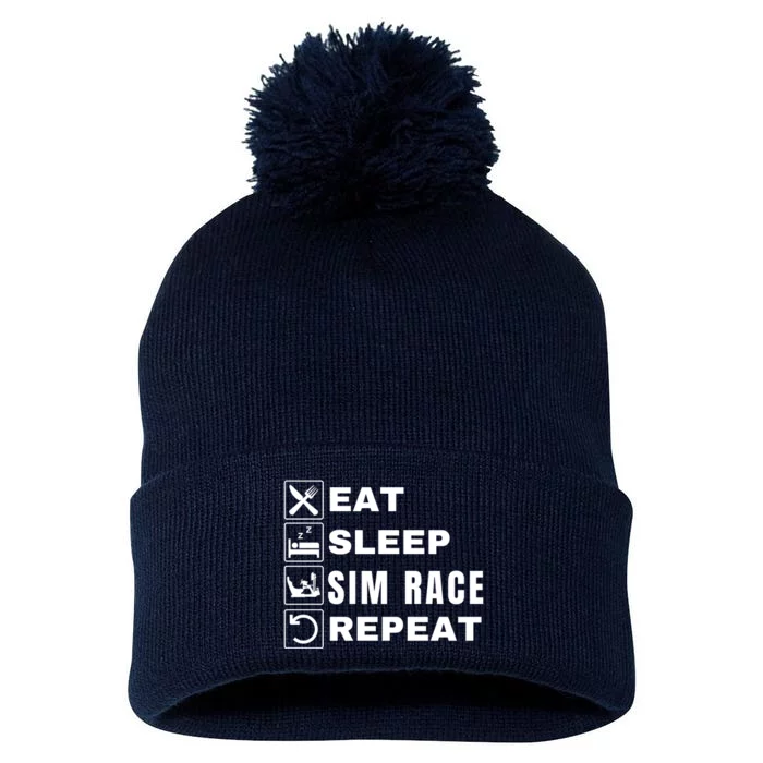 Eat Sleep Sim Race Repeat Sim Racer Car Racing Sim Racing Funny Gaming Esport Pom Pom 12in Knit Beanie