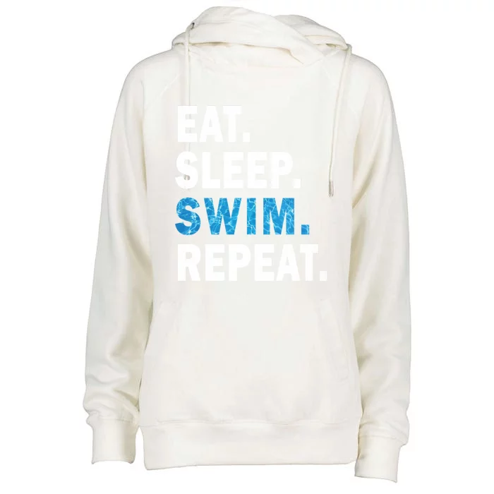 Eat Sleep Swim Repeat Great Idea For Swimmers Pool Effect Cute Gift Womens Funnel Neck Pullover Hood