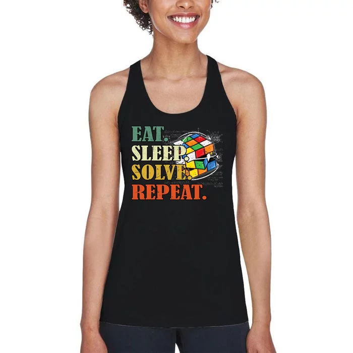 Eat Sleep Solve Repeat Math Speed Cubing Puzzle Lover Cube Women's Racerback Tank