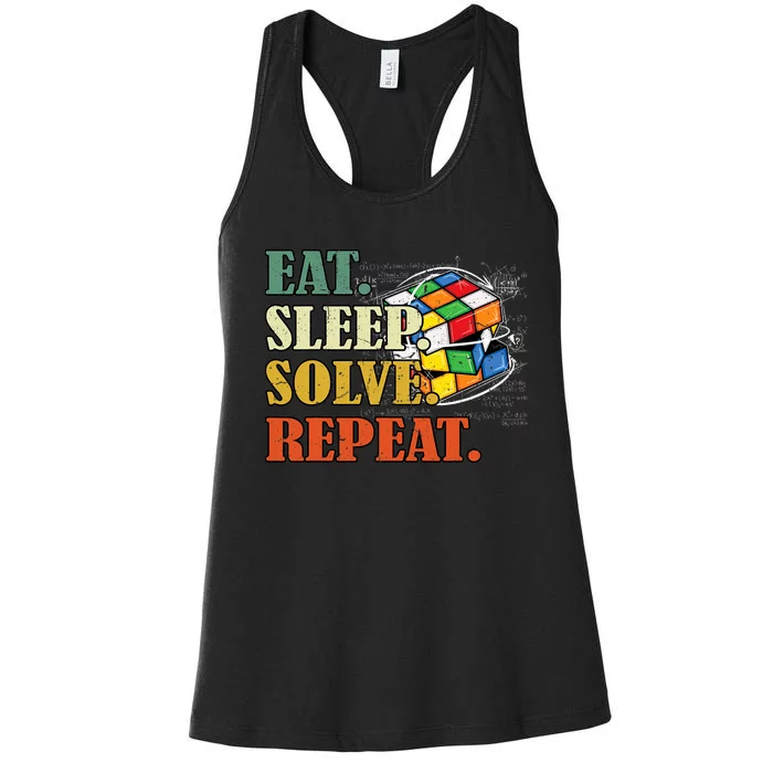 Eat Sleep Solve Repeat Math Speed Cubing Puzzle Lover Cube Women's Racerback Tank