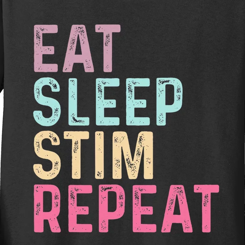 Eat Sleep Stim Repeat Autism Awareness Kids Long Sleeve Shirt