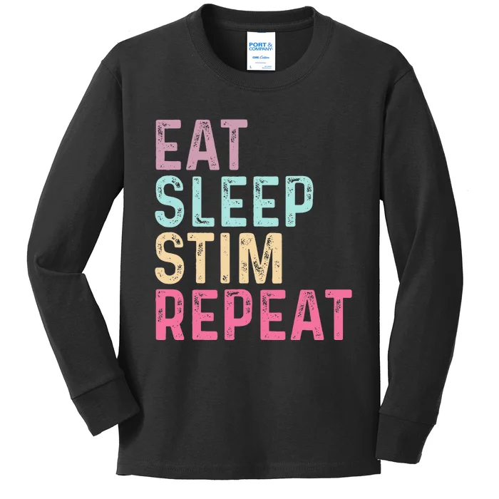 Eat Sleep Stim Repeat Autism Awareness Kids Long Sleeve Shirt