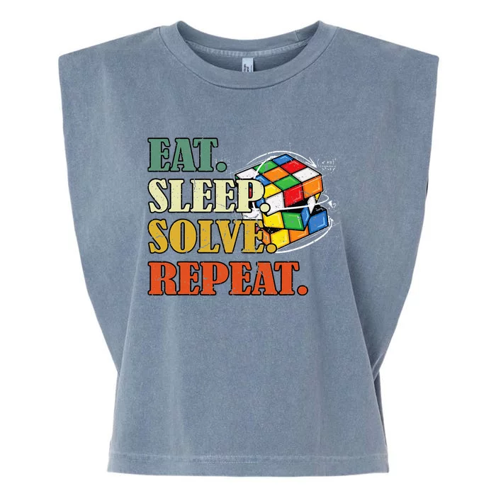 Eat Sleep Solve Repeat Math Speed Cubing Puzzle Lover Cube Garment-Dyed Women's Muscle Tee