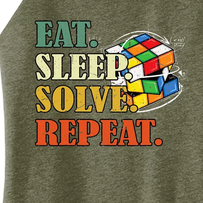 Eat Sleep Solve Repeat Math Speed Cubing Puzzle Lover Cube Women’s Perfect Tri Rocker Tank