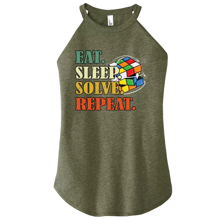 Eat Sleep Solve Repeat Math Speed Cubing Puzzle Lover Cube Women’s Perfect Tri Rocker Tank