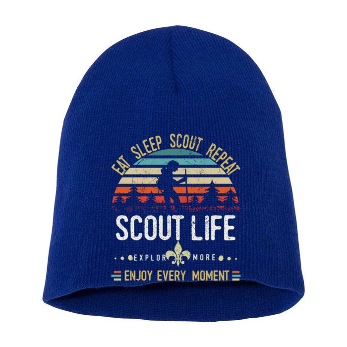 Eat Sleep Scout Repeat Vintage Scouting Scout Life Gift Short Acrylic Beanie