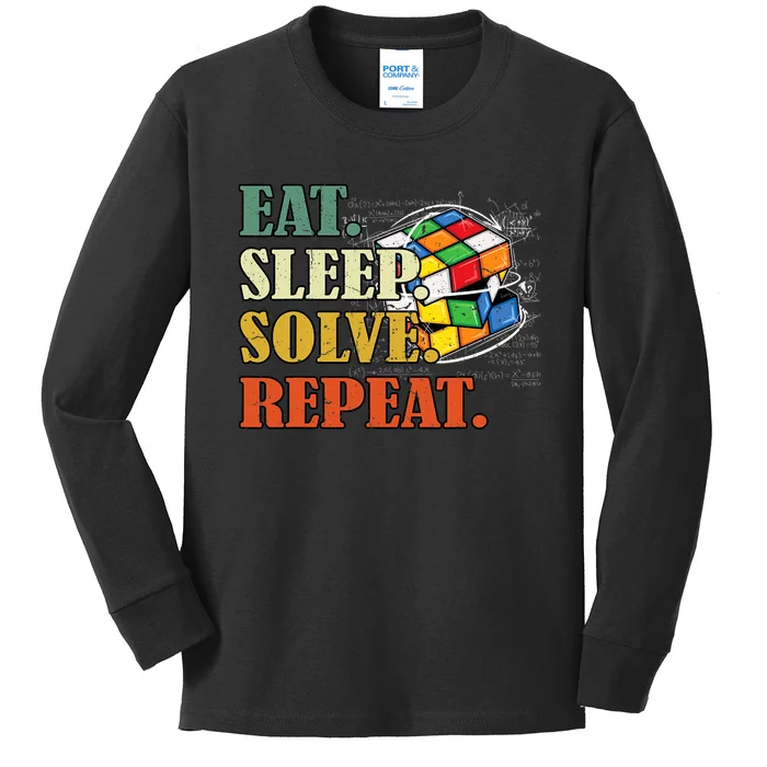 Eat Sleep Solve Repeat Math Speed Cubing Puzzle Lover Cube Kids Long Sleeve Shirt