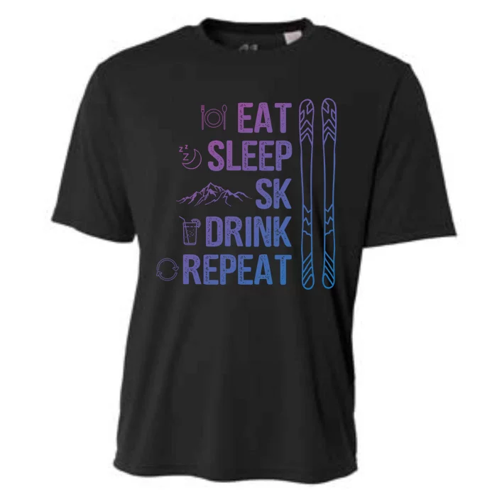 Eat Sleep Ski Ski Area Slopes Call Winter Sports Gift Cooling Performance Crew T-Shirt