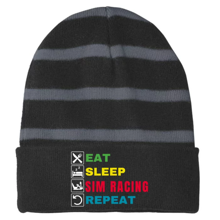 Eat Sleep Sim Racing Repeat Sim Racer Car Racing Sim Race Funny Gaming Esport Striped Beanie with Solid Band