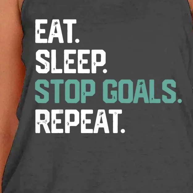 EAT SLEEP STOP GOALS REPEAT Soccer Hockey Gift Women's Knotted Racerback Tank