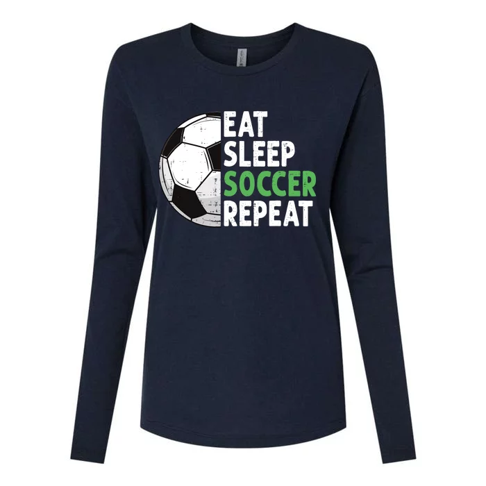 Eat Sleep Soccer Repeat Funny Soccer Players Boy Womens Cotton Relaxed Long Sleeve T-Shirt