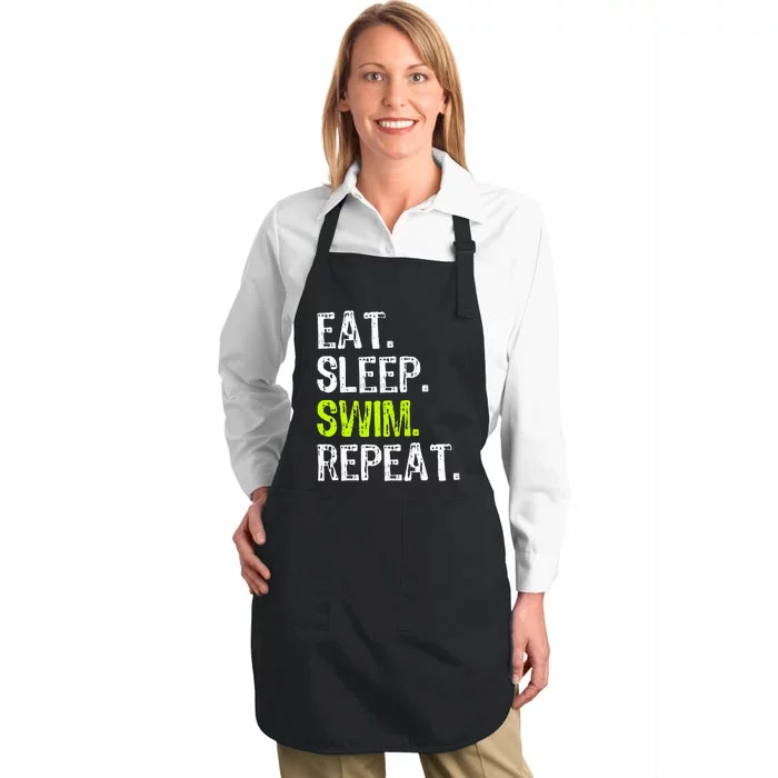 Eat Sleep Swim Repeat Swimming Swimmer Funny Cool Full-Length Apron With Pocket