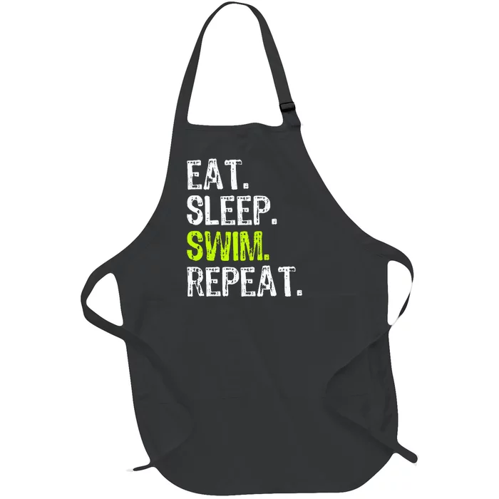 Eat Sleep Swim Repeat Swimming Swimmer Funny Cool Full-Length Apron With Pocket