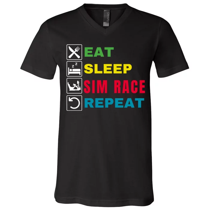 Eat Sleep Sim Race Repeat Sim Racer Funny Gaming Esport Car Racing Sim Racing V-Neck T-Shirt