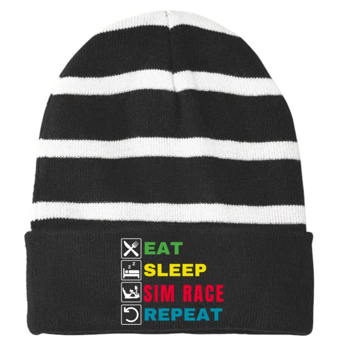 Eat Sleep Sim Race Repeat Sim Racer Funny Gaming Esport Car Racing Sim Racing Striped Beanie with Solid Band