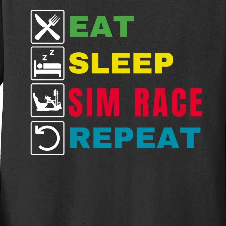 Eat Sleep Sim Race Repeat Sim Racer Funny Gaming Esport Car Racing Sim Racing Kids Long Sleeve Shirt