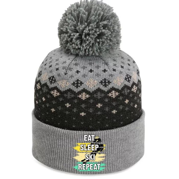 Eat Sleep Ski Repeat The Baniff Cuffed Pom Beanie