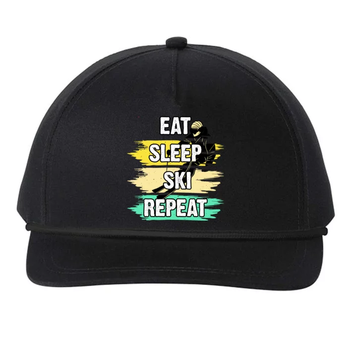 Eat Sleep Ski Repeat Snapback Five-Panel Rope Hat