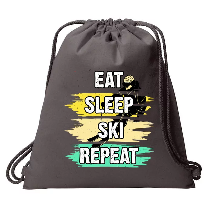 Eat Sleep Ski Repeat Drawstring Bag