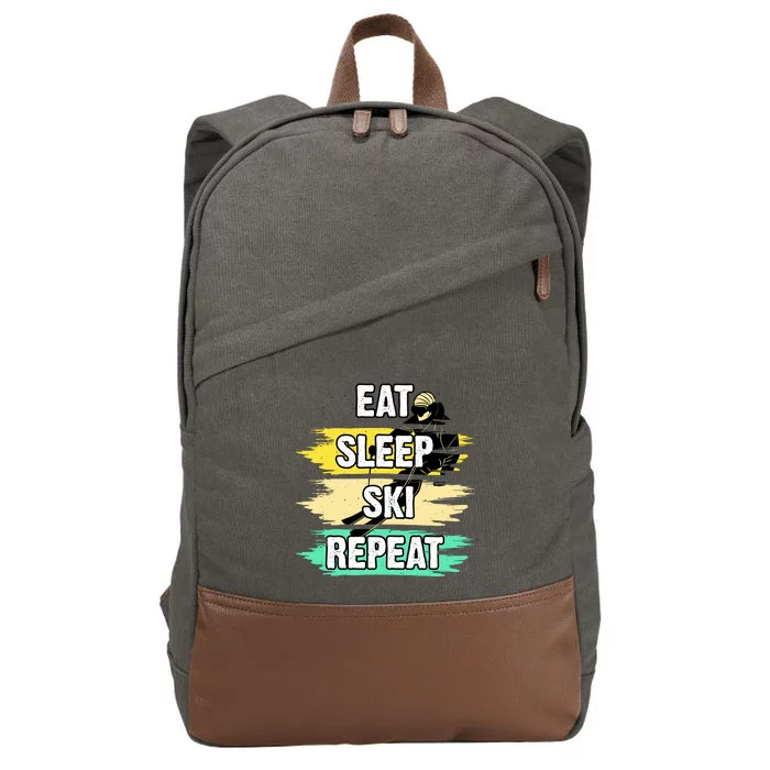 Eat Sleep Ski Repeat Cotton Canvas Backpack