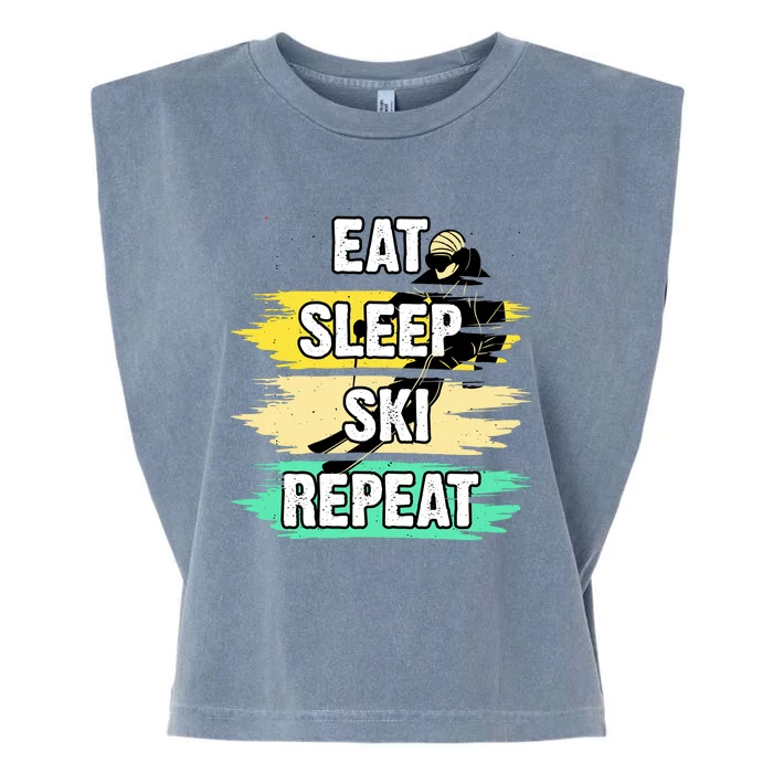 Eat Sleep Ski Repeat Garment-Dyed Women's Muscle Tee