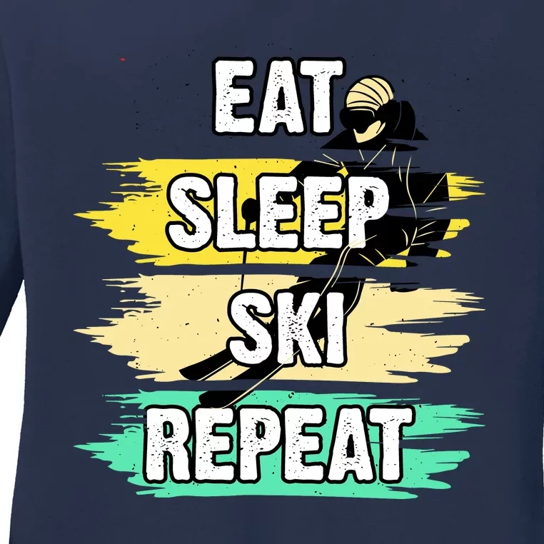 Eat Sleep Ski Repeat Ladies Long Sleeve Shirt