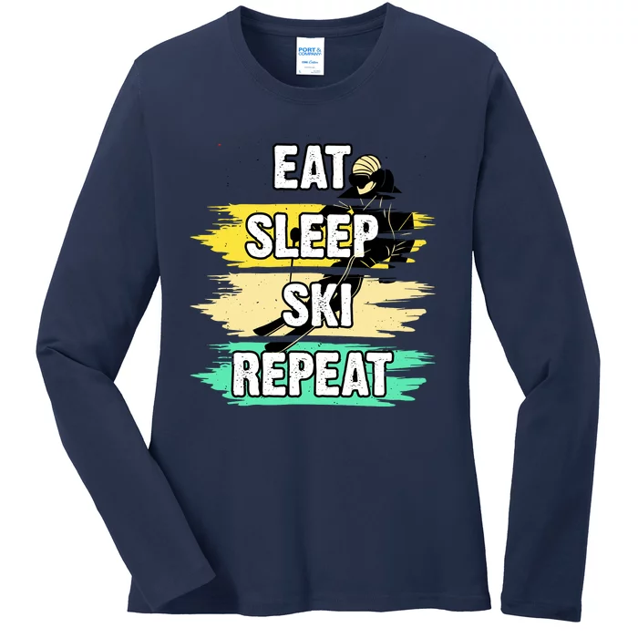 Eat Sleep Ski Repeat Ladies Long Sleeve Shirt