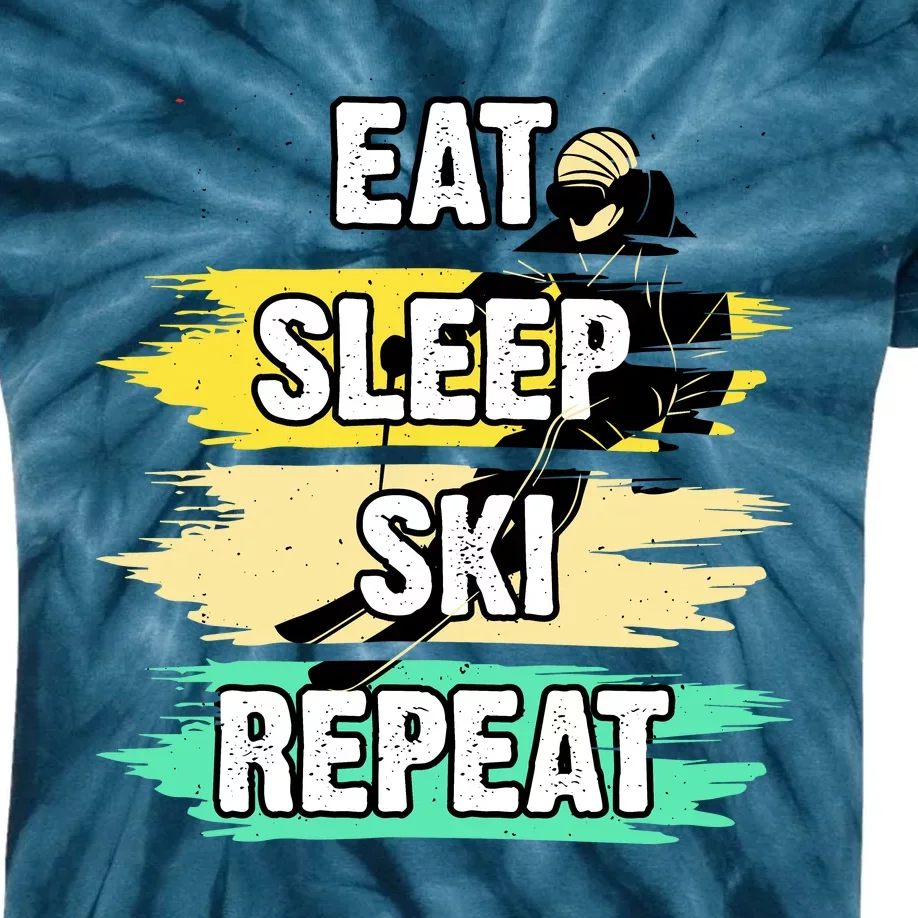 Eat Sleep Ski Repeat Kids Tie-Dye T-Shirt