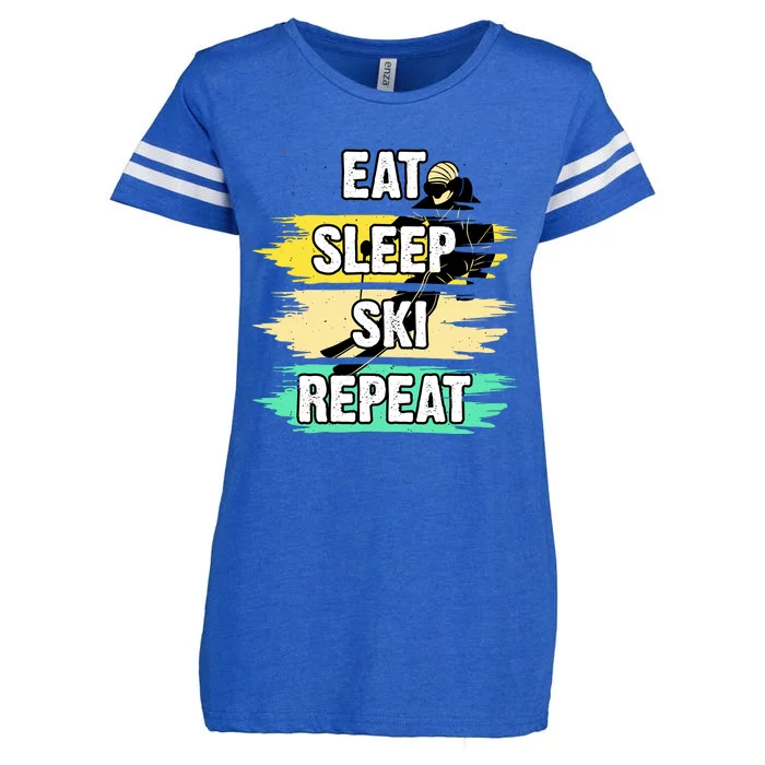 Eat Sleep Ski Repeat Enza Ladies Jersey Football T-Shirt