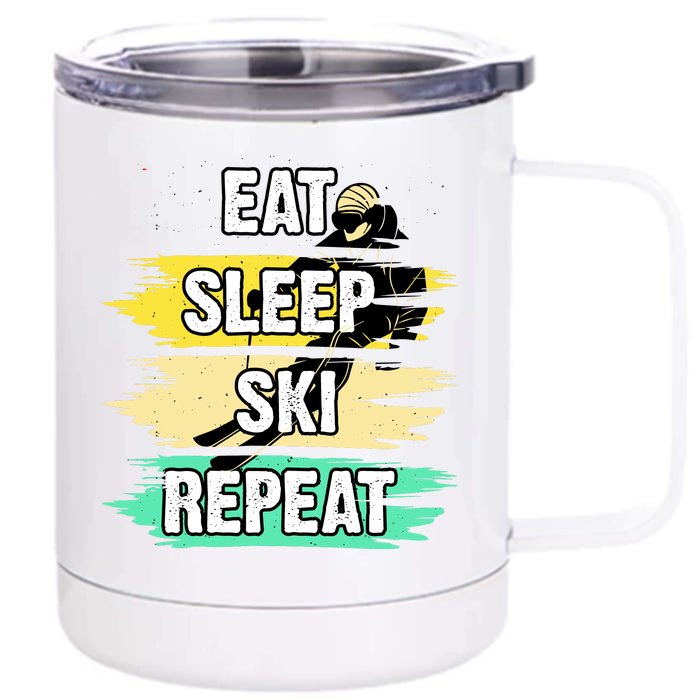 Eat Sleep Ski Repeat Front & Back 12oz Stainless Steel Tumbler Cup