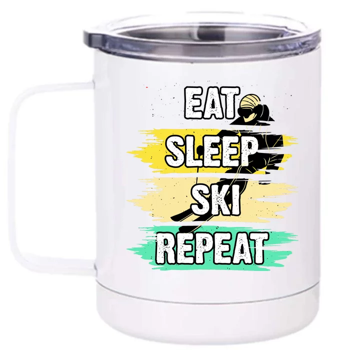 Eat Sleep Ski Repeat Front & Back 12oz Stainless Steel Tumbler Cup