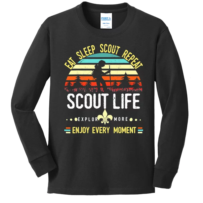 Eat Sleep Scout Repeat Vintage Scouting Scout Life Kids Long Sleeve Shirt