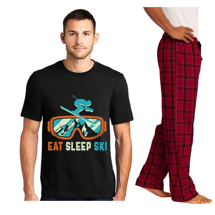 Eat Sleep Ski Vintage Retro Skiing Winter Sports Funny Gift Pajama Set