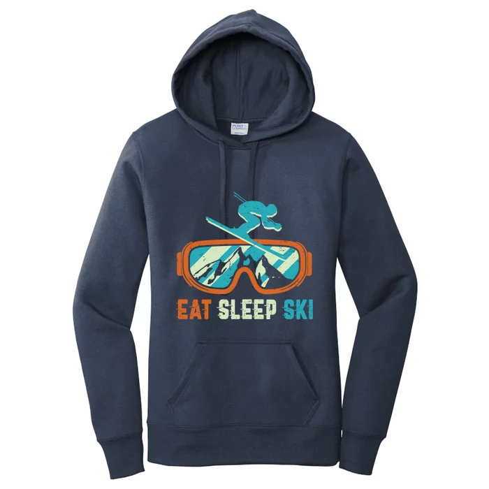 Eat Sleep Ski Vintage Retro Skiing Winter Sports Funny Gift Women's Pullover Hoodie