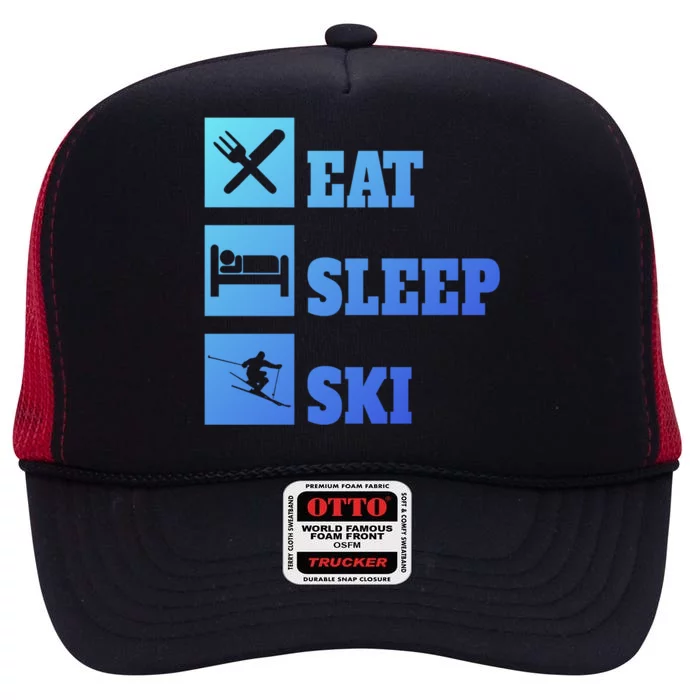 Eat Sleep Ski Cool Gift High Crown Mesh Trucker Hat