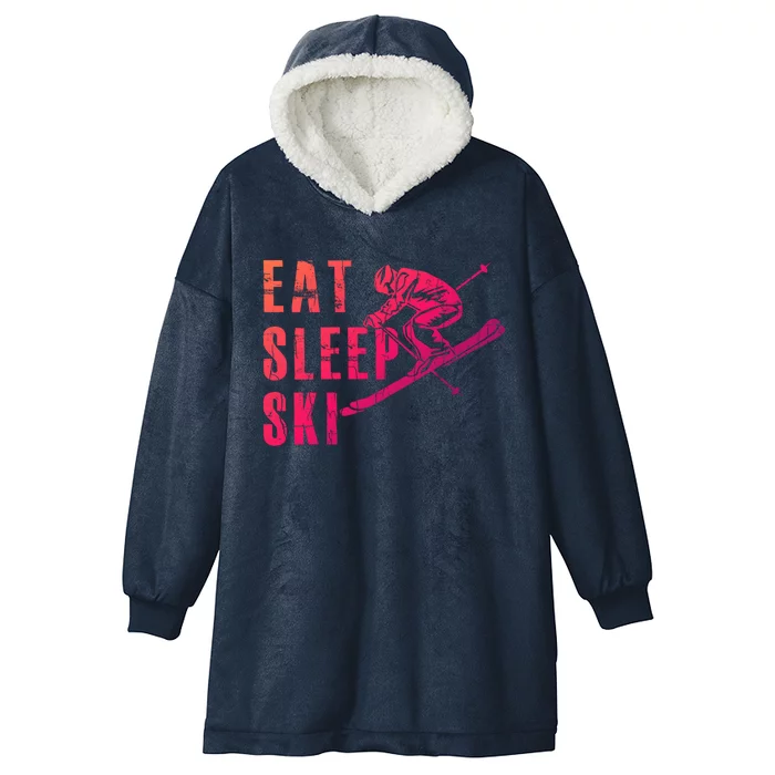 Eat Sleep Ski Funny Vintage Skiing Skier Adventure Graphic Cute Gift Hooded Wearable Blanket