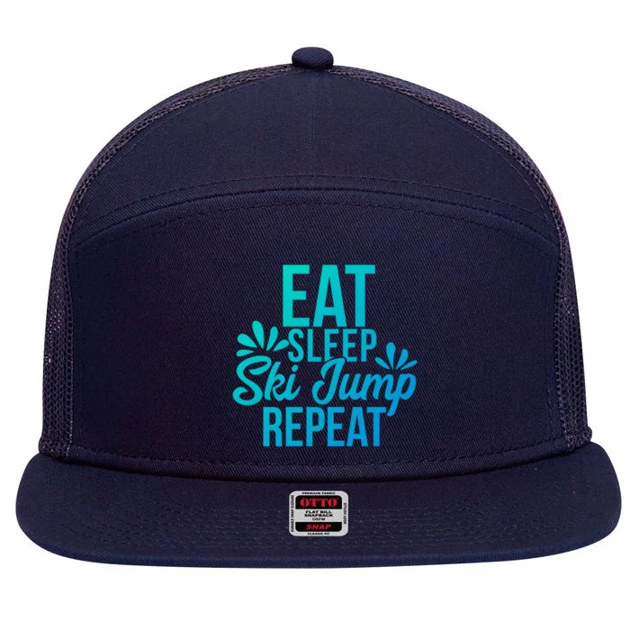 Eat Sleep Ski Jump Repeat Motivational Gift Ace057a Gift 7 Panel Mesh Trucker Snapback Hat